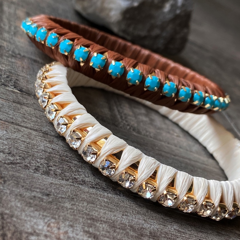 NEW Rhinestone and Turquoise Wrapped Stackable Bangles - Picture 11 of 11